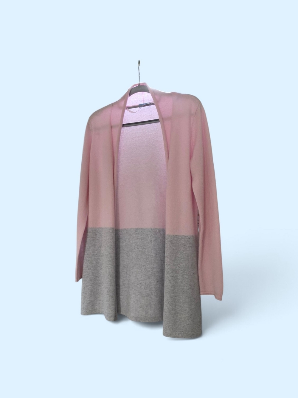 J. McLaughlin 100% Cashmere Pink Gray Colorblock Long Cardigan Size S